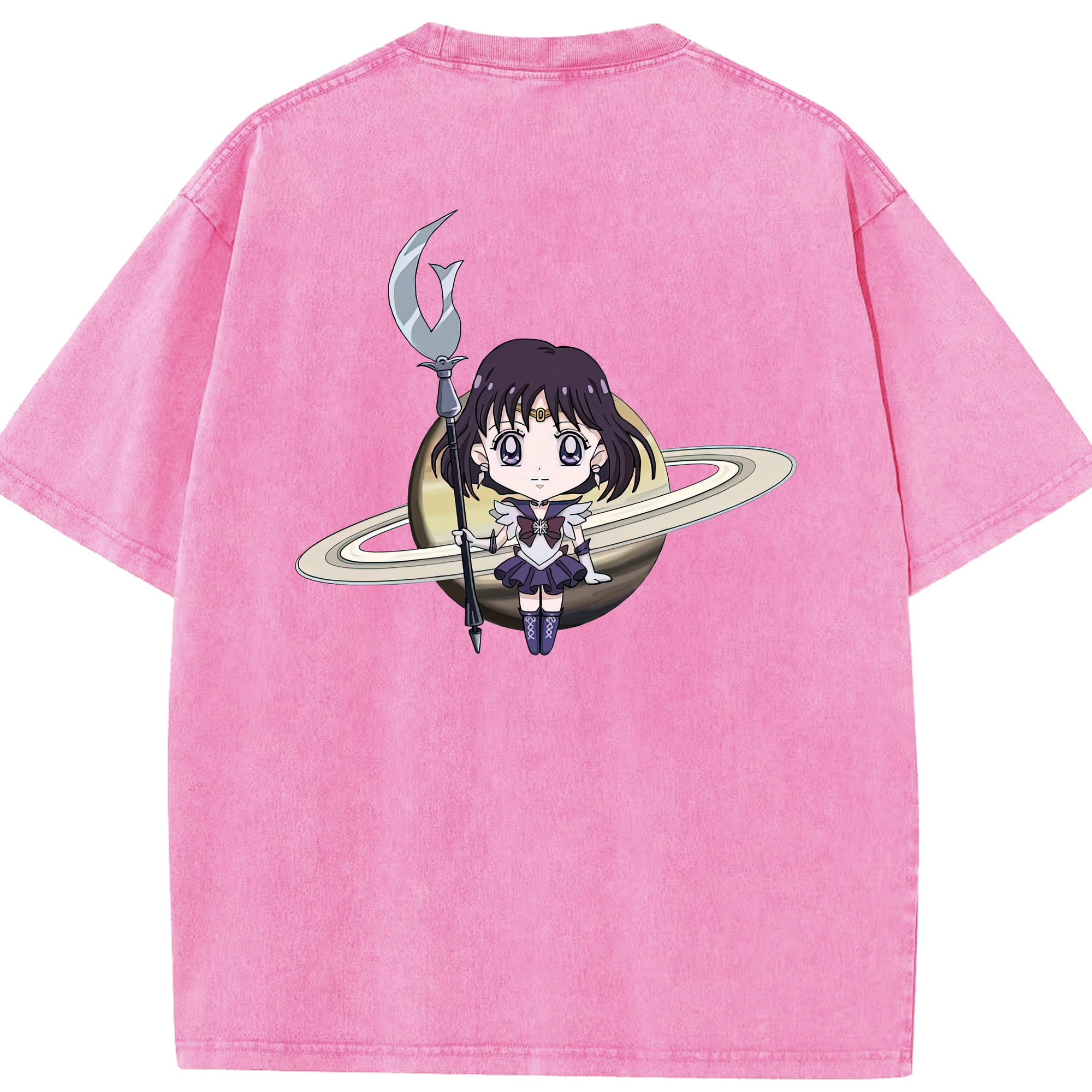（画像用） 美少女戦士セーラームーン 土萠ほたる Sailor Moon Tomoe Hotaru （セーラーサターン；Sailor Saturn） 綿100% ヴィンテージ風 半袖Tシャツ（背面プリント）